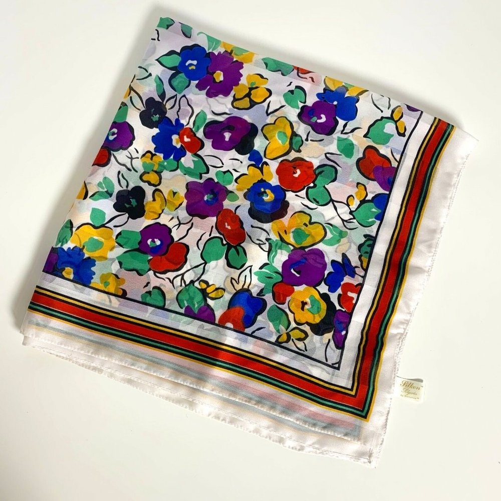 Vintage Silken Polyester by Berkshire Floral Print Scarf, Made In Italy